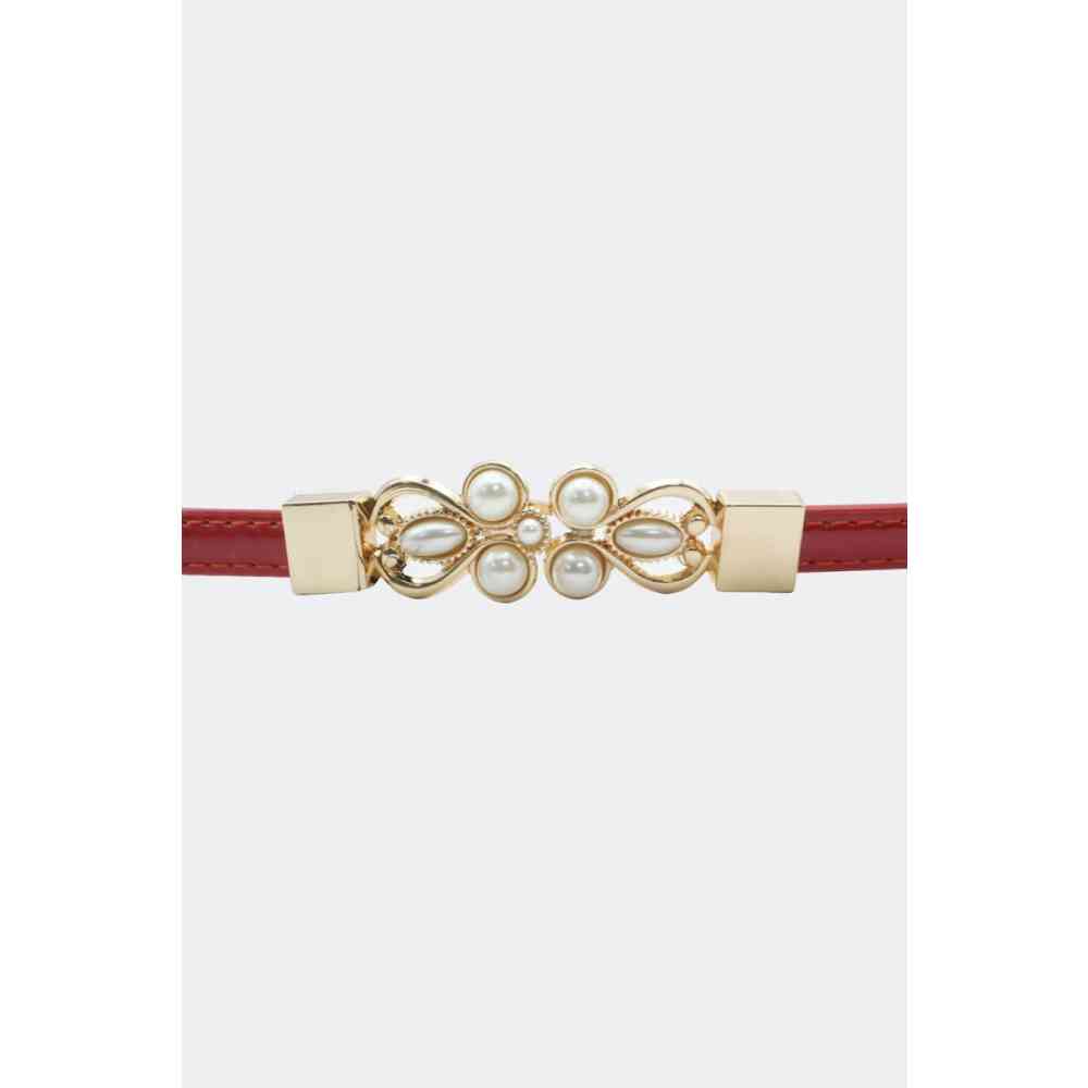 Voodoo Vixen - Pearl Buckle Adjustable Skinny Taille riem - Rood